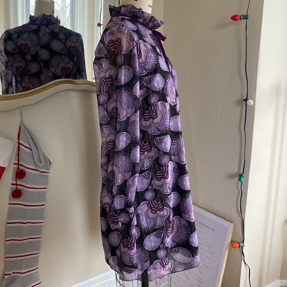 Anna Sui shimmer and velvet mod style Art Deco print purple dress S - Picture 4 of 9